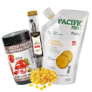 Pâtes concentrées, Purées de fruits, Vanille, Arômes, Extraits, Fruits confits, Fruits lyophilisés, marrons glacés, Ingrédients techniques, toppings (poudre de fruits, morceaux de fruits), Pâte de pistache, Pâte de noisette